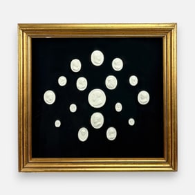 Seventeen Antique Intaglio Molded Plaster Cameos Mounted in Shadowbox Frame