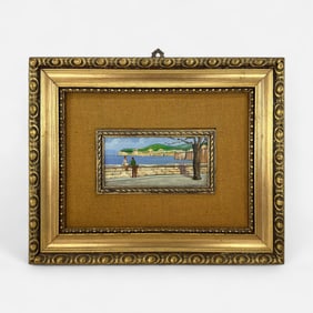 Artist Signed Italian Scene Oil on Board Painting Framed