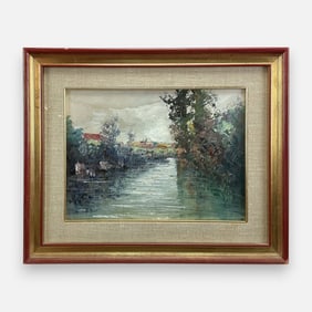 Paolo Ricci Italian Stream Scene Oil Painting Framed