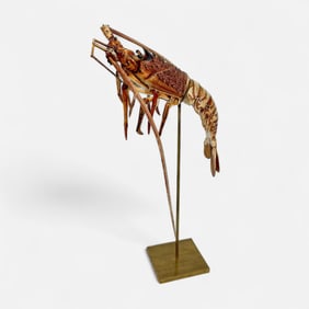 Antique Signed Japanese Meiji Painted Articulated Lobster Sculpture Model Jizai Okimono