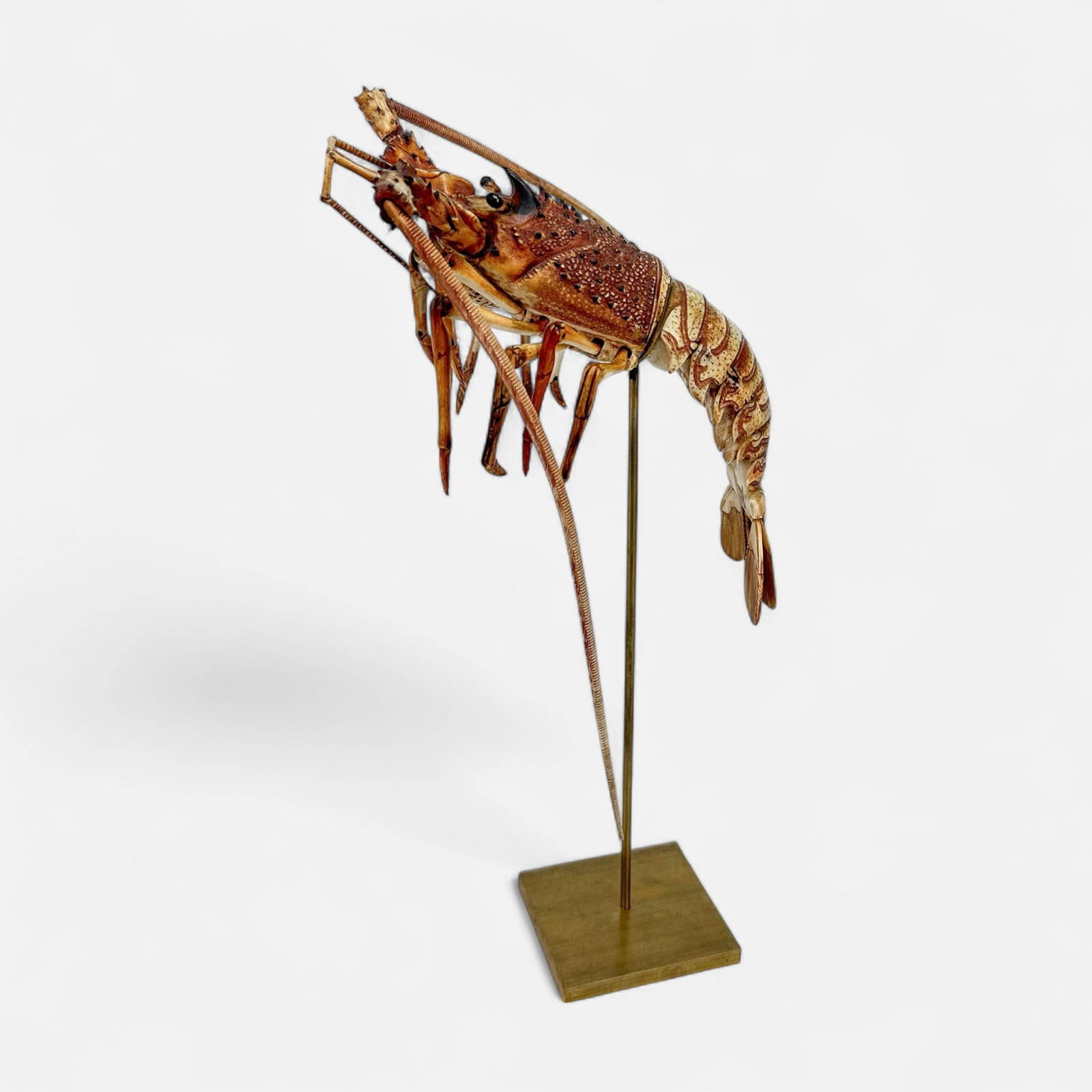 Antique Signed Japanese Meiji Painted Articulated Lobster Sculpture Model Jizai Okimono