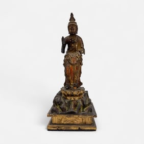 Antique 19thC South East Asian Buddhist Carved Gilt Wood Sculpture