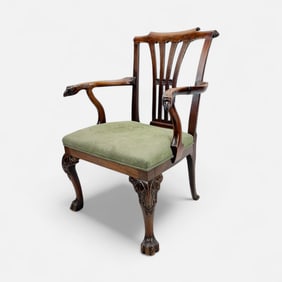 Antique 18thC Carved Walnut Chippendale School Armchair w/Eagle Head Terminals