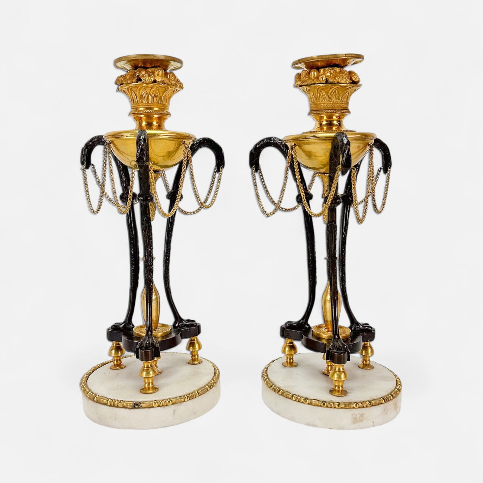 Pair Antique French Empire Gilt Bronze & Ormolu Candleholders Candlesticks (1 of 7)