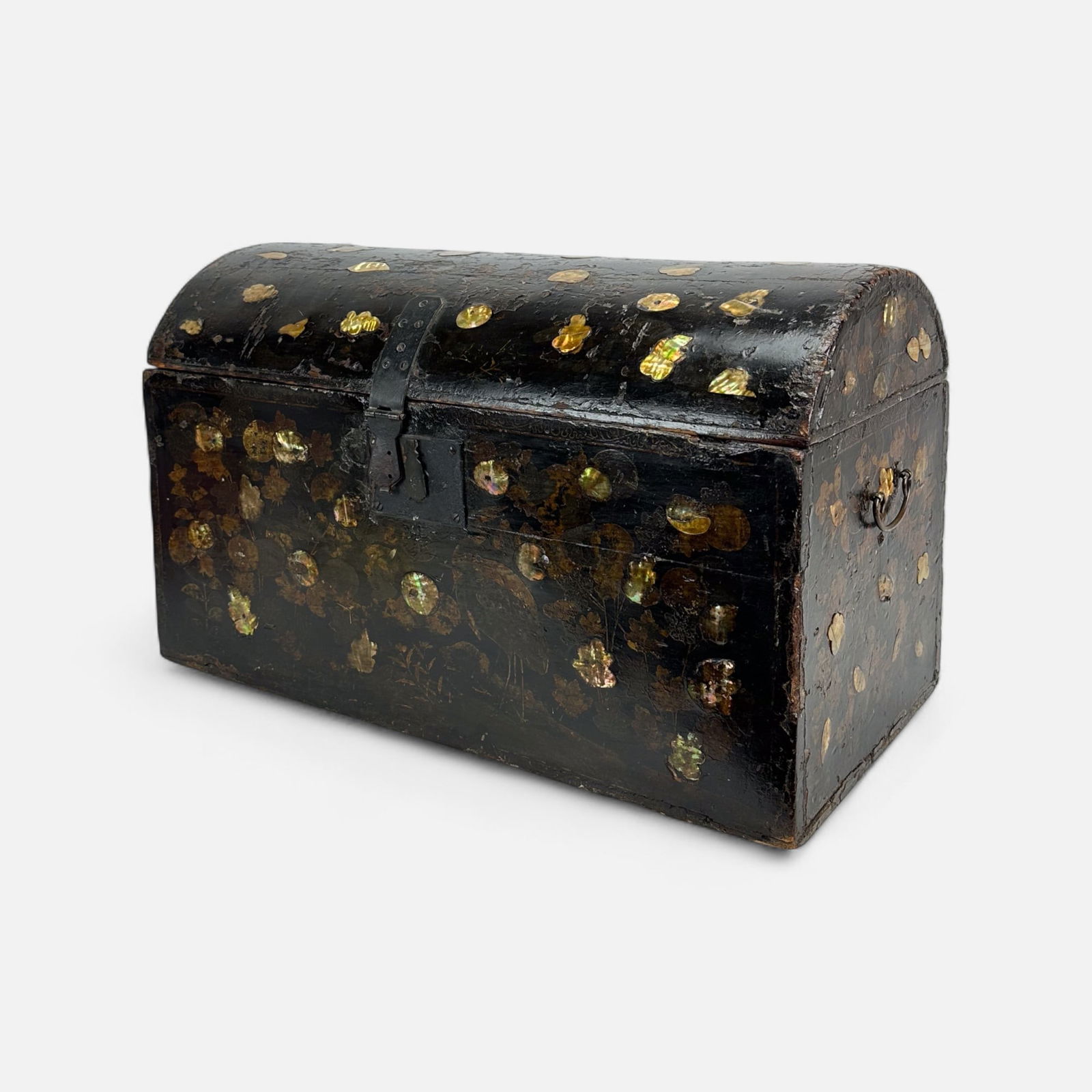 Antique 19thC Lacquer Gilt & Mother of Pearl Domed Trunk (1 of 13)