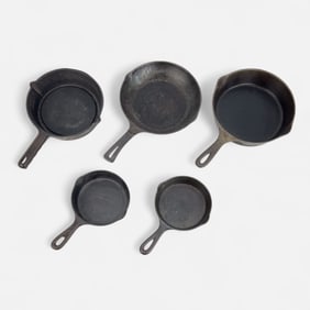 Five Wagner Cast Iron Skillets