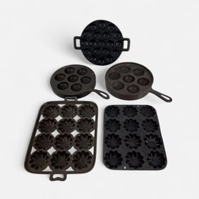 Five Griswold & Wagner Cast Iron Muffin Pans