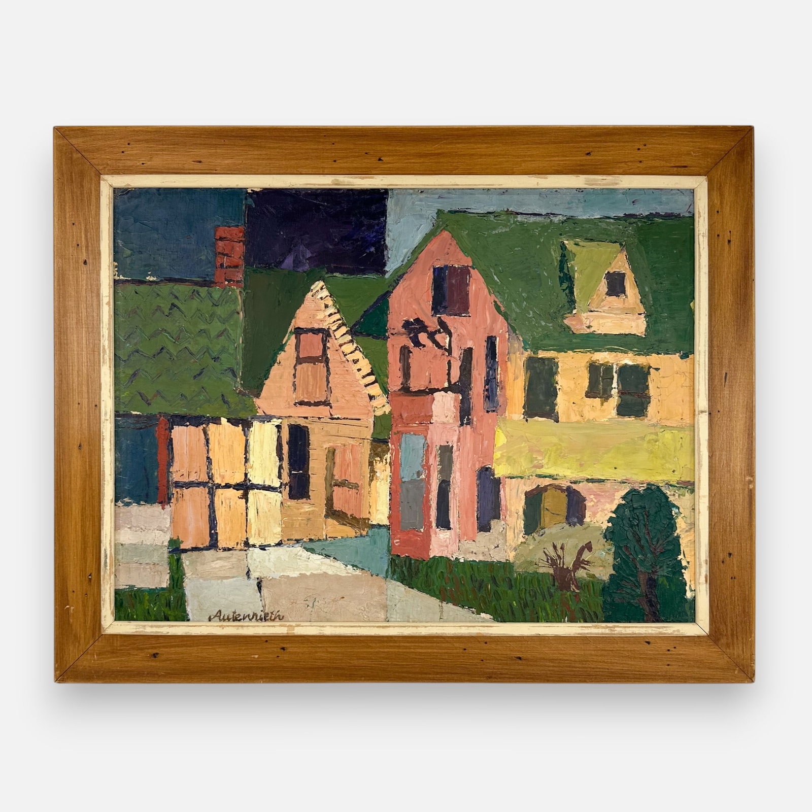 Artist Signed Impressionst Streetview Impasto Acrylic on Board Framed Painting: Ca. second half 20thC. Apparently signed "Autenrieth" lower left. Approx. board size 18" x 24". Good age-appropriate condition. Simple integrated shipping with LiveAuctioneers LiveShipping is now avai