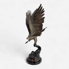 33" Jules Moigniez (After) Large Bronze Eagle Sculpture on Marble Base