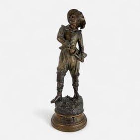 35" Antique French Bronze Cavalier Figure Titled "Provocation"