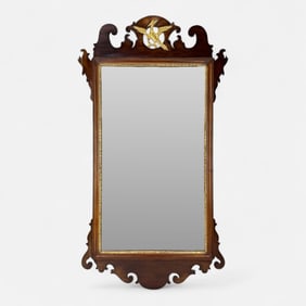 Antique 18thC American Chippendale Walnut & Carved Gilt Wood Looking Glass Wall Mirror