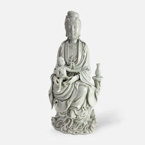 Antique Signed Dehua Blanc de Chine Guanyin Figure