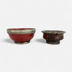 Antique 19thC Tibetan Silver Mounted Turned Burlwood Ceremonial Bowl Jah-Phor Tea Cup