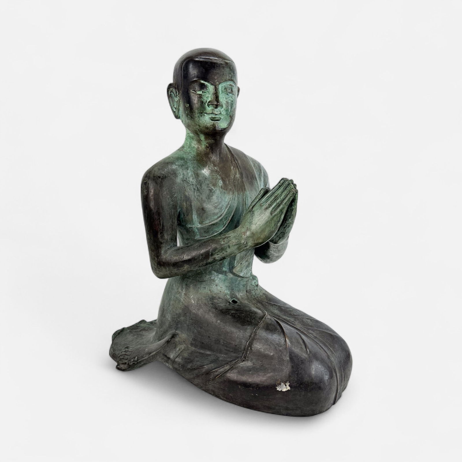 Large Antique Patinated Bronze Praying Monk Statue Figure From Burma (1 of 6)