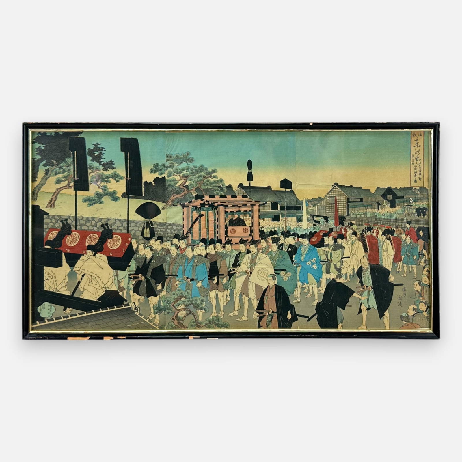 A Procession Feudal Lord Visiting the Temple at Ueno Toyohara Chikanobu Japanese Woodblock Print
