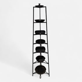 Seven Wagner Ware & Griswold Cast Iron Skillet Pans w/7-Tier Cookware Display Rack