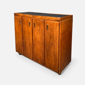 Jack Cartwright for Founders Mid Century Modern MCM Walnut Brass Extending Cocktail Bar w/Casters