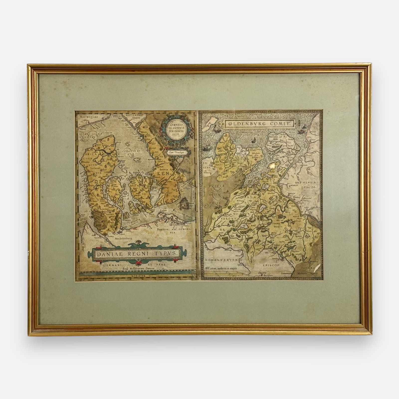 Abraham Ortelius Antique 16thC Hand Colored Maps of Denmark & Oldenburg Framed (1 of 8)
