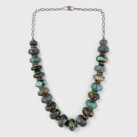Old Tibetan Tribal Chunky Turquoise Bead Statement Necklace