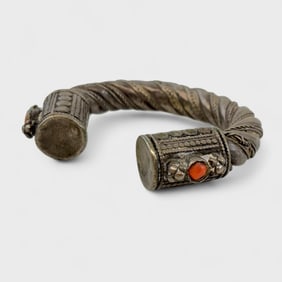 Old Bedouin Silver Tribal Cuff Bracelet from Yemen