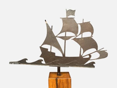 Fantastic Hand Cut 1930s Folk Art Deco Sailing Ship Sheet Iron Weathervane