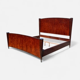 Hickory White Art Deco Style Walnut and Mahogany King Bed Frame