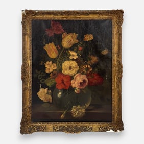 Antique Still Life Oil on Canvas Framed Painting after Pieter van de Venne