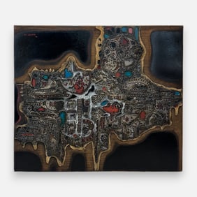 Piraji C. Sagara "Darkness (2)" 1966 Original Mixed Media Wood Painting Composition