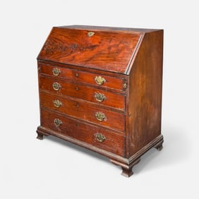 Antique English Early 19thC Walnut Secretary 4-Drawer Desk w/Bracket Feet