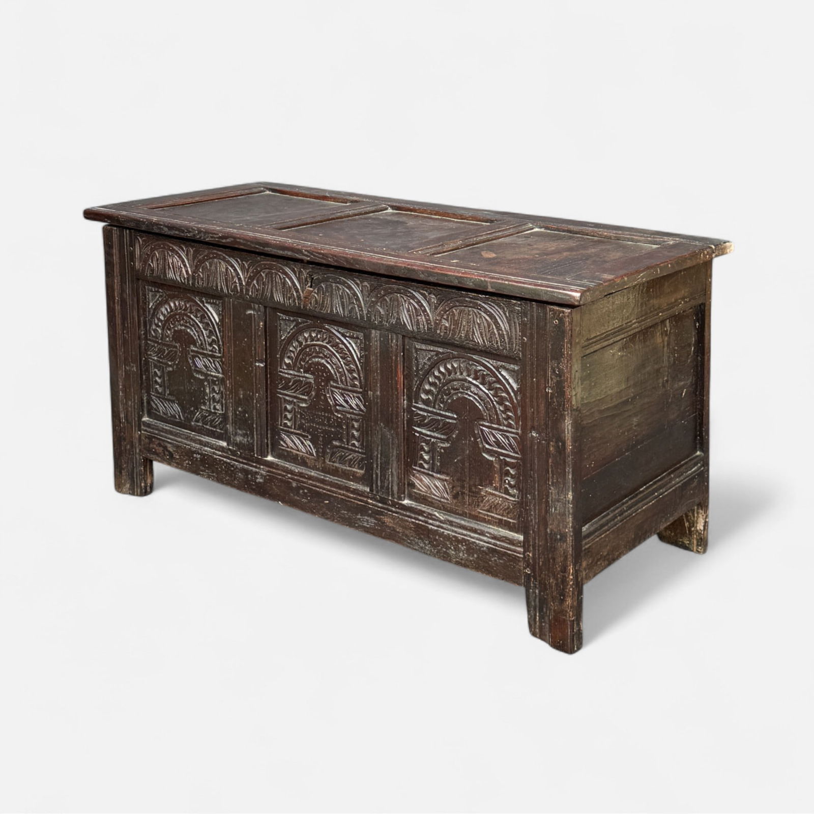 Antique 17th/18thC English Oak Coffer Trunk Chest w/Original Hinges (1 of 16)