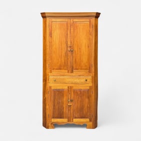 Antique Hard Wood 4-Door Blind Corner Cupboard w/Raised Panels