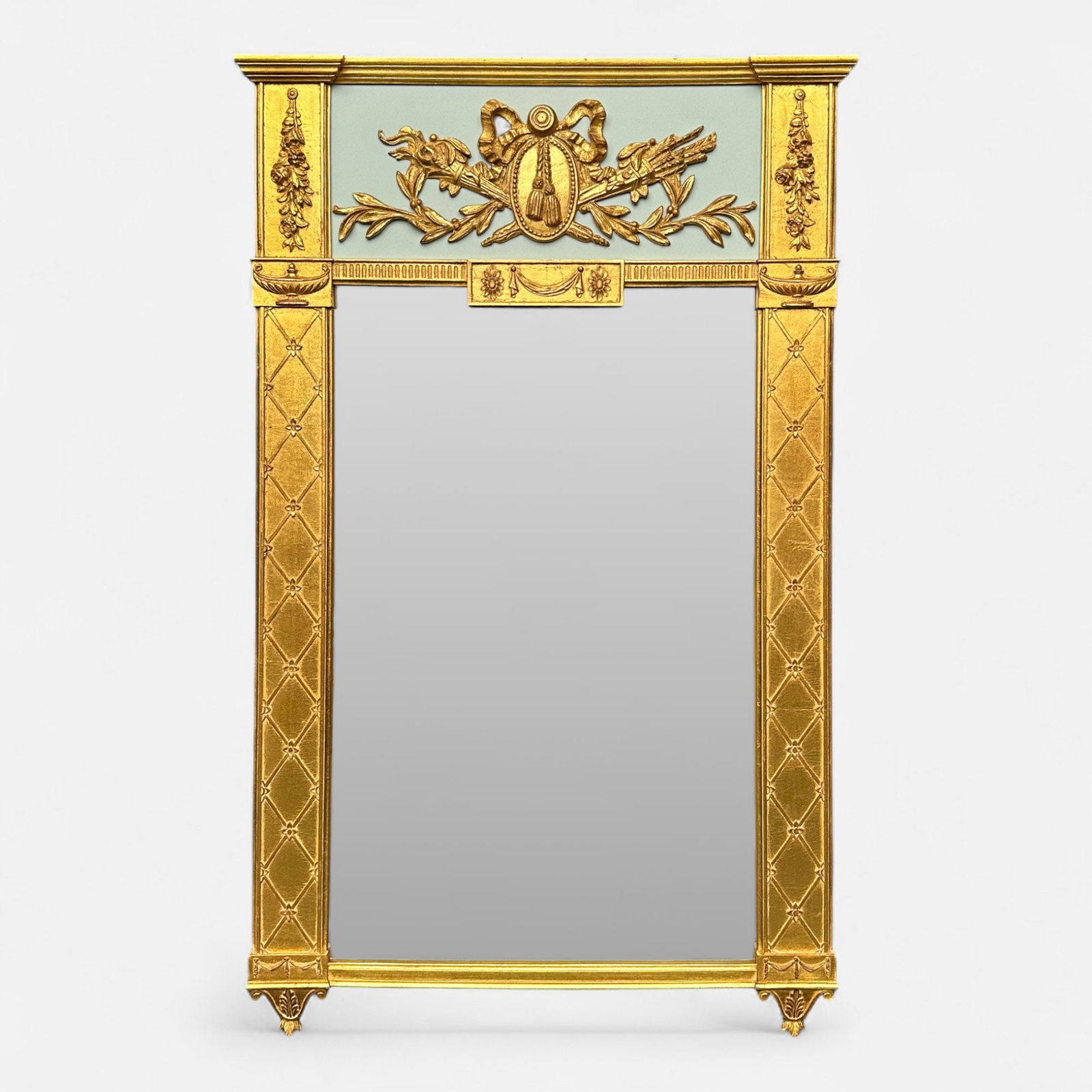 Carvers Guild Neoclassical Hepplewhite Gilt Wood Trumeau Wall Mirror (1 of 6)