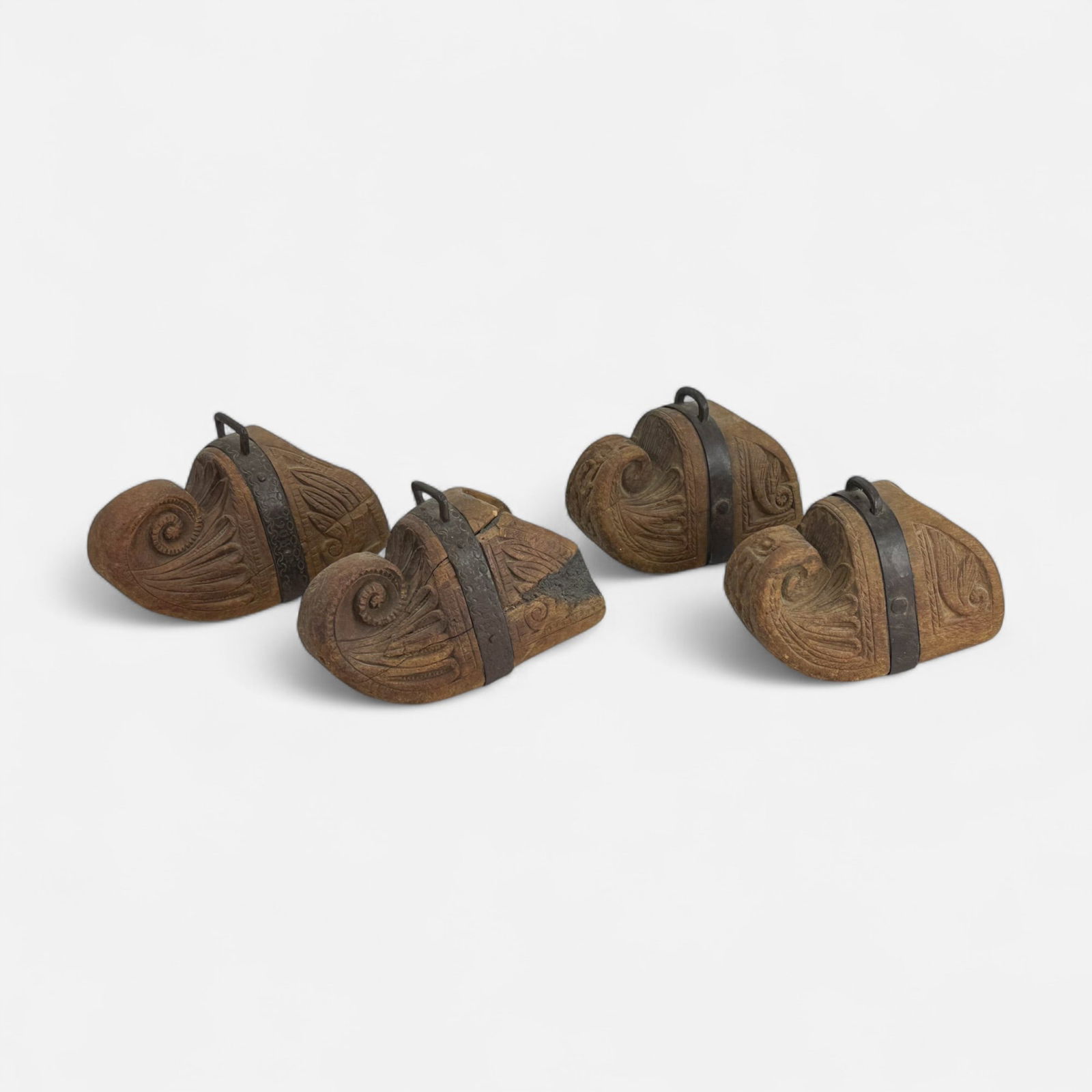 Two Pairs Antique Spanish Colonial Latin American Carved Wood & Iron Box Stirrups (1 of 5)