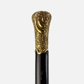 Antique 14K Gold Top Walking Stick Wood Cane