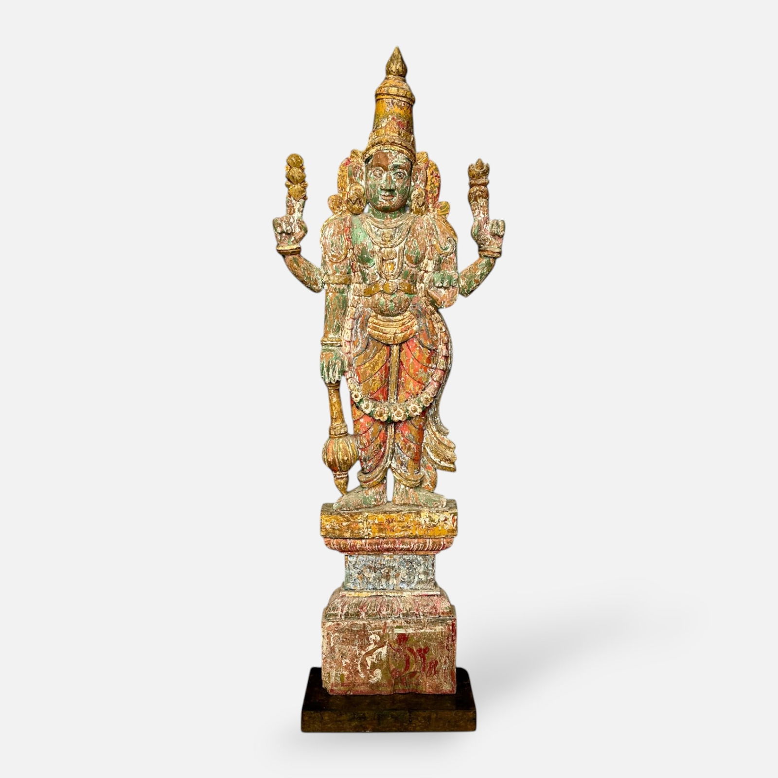 Antique Life-Size Paint Decorated Carved Wood Lord Venkateswara Vishnu Figure North India (1 of 9)