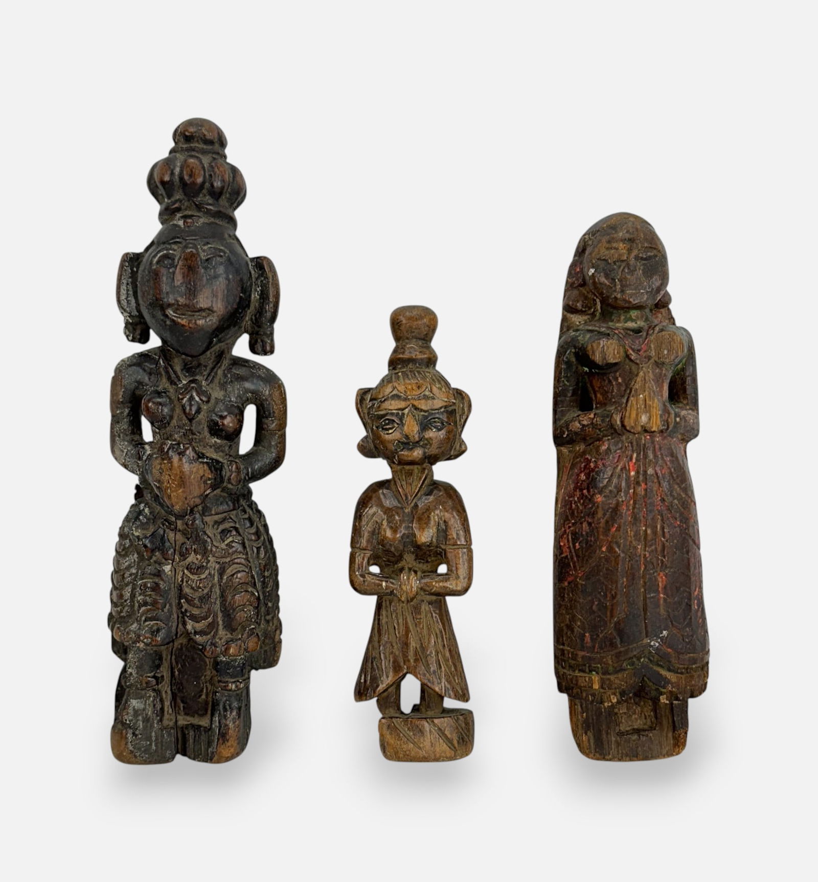 Three Antique Carved Wood Marapachi Bommai Doll Figures South India Lot 1 (1 of 5)