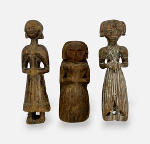 Three Antique Carved Wood Marapachi Bommai Doll Figures South India Lot 4