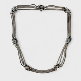 Silver & Black Enamel Nielo Station Square Wove Four-Strand Necklace