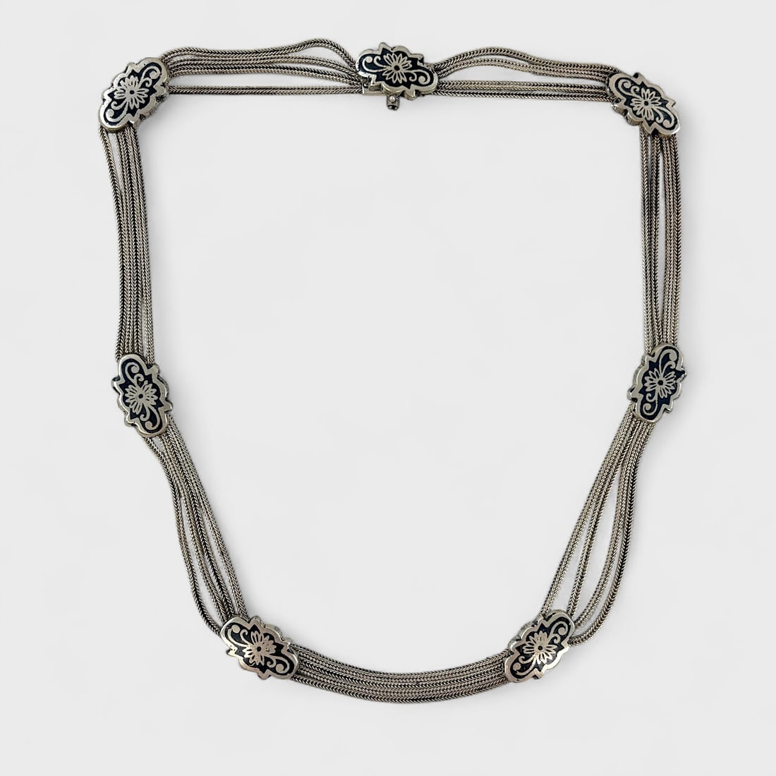 Silver & Black Enamel Nielo Station Square Wove Four-Strand Necklace (1 of 6)