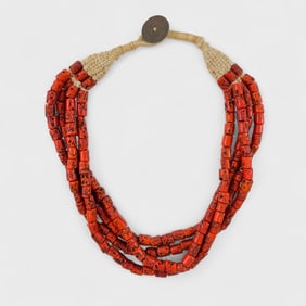 Old Tibetan Coral Bead Four Strand Tribal Necklace