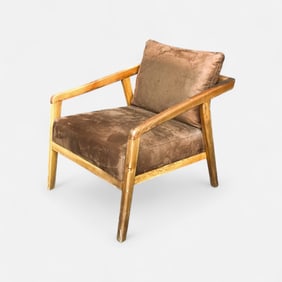 Modernist Solid Wood & Suede Accent Armchair