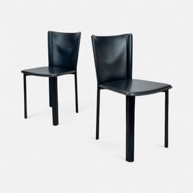 Pair Italian Contemporary Frag "Latina" Leather Side Chairs