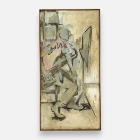 Kenn Simpson Modernist Jazz Musician Oil on Canvas Framed Painting