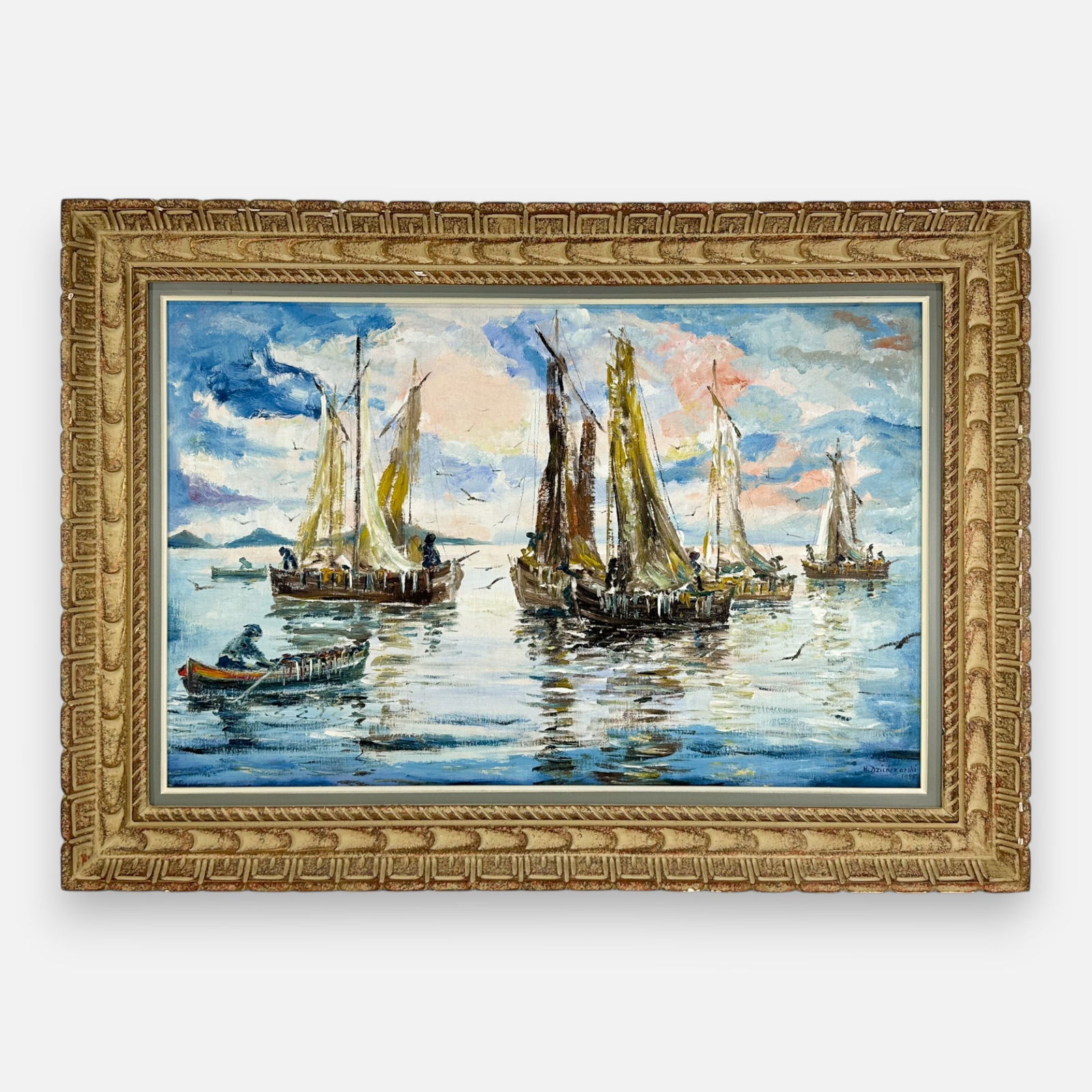 Henryk Dzienczarski 1955 Large MCM Impressionist Nautical Oil Painting Framed #2 (1 of 6)