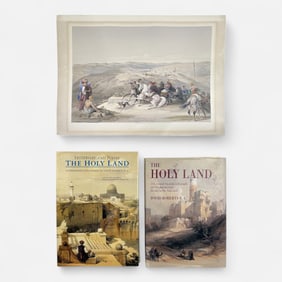 David Roberts "Sebaste, Ancient Samaria" Original Hand Colored Lithograph & The Holy Land Hardcover