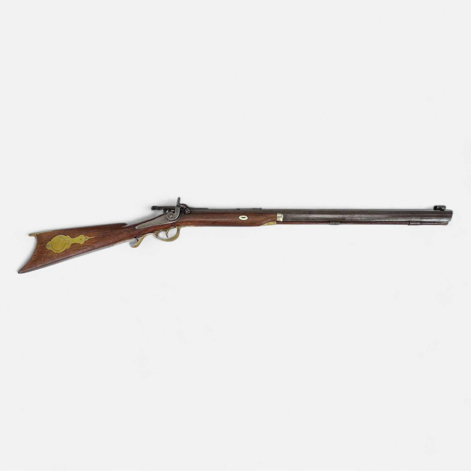 Original Antique 19thC Volunteer Target Rifle in Display Case: Ca. 1860s. Approx. rifle measurements included in listing. Display case measures approx. 10" x 52" x 4 1/4". IMPORTANT: Pickups and shipping for this auction will not begin until after Labor Day. Pick