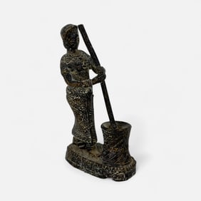 Antique Murugan Swamy Sculpture of Figure w/Mortar from India