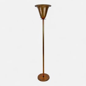 Vintage 1940s Modernist Copper Torchiere Machine Age Floor Lamp