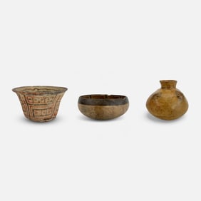 Three Antique 12th-14thC Pre-Columbian Costa Rican Polychrome Bowls & Vessel