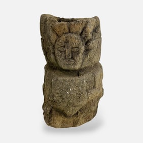 Large and Heavy Pre-Columbian Tribal Carved Stone Figural Mayan Effigy Bowl